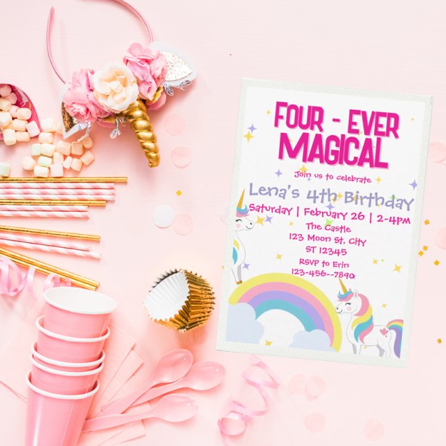 Fyra gånger förr Magic Unicorn Birthday-inbjudning Inbjudningar (Skapare uppladdad)