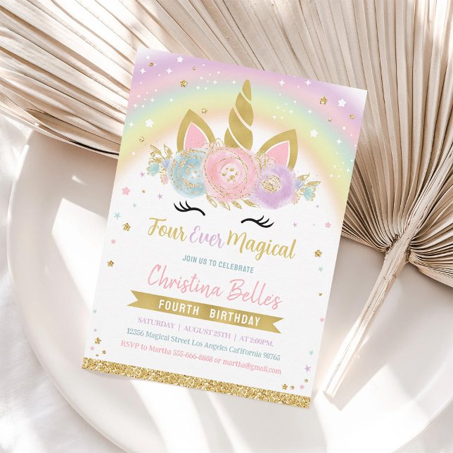 Fyra gånger förr Magic Unicorn Birthday Inbjudningar (Skapare uppladdad)
