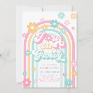 Fyra gånger Groovy Boho Daisy Rainbow 4e födelseda Inbjudningar