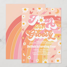 Fyra gånger Groovy Hippie Rainbow 4e födelsedagen  Inbjudningar