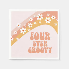 Fyra gånger Groovy Retro Daisy Rainbow 4e födelsed Pappersservett