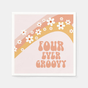 Fyra gånger Groovy Retro Daisy Rainbow 4e födelsed Pappersservett