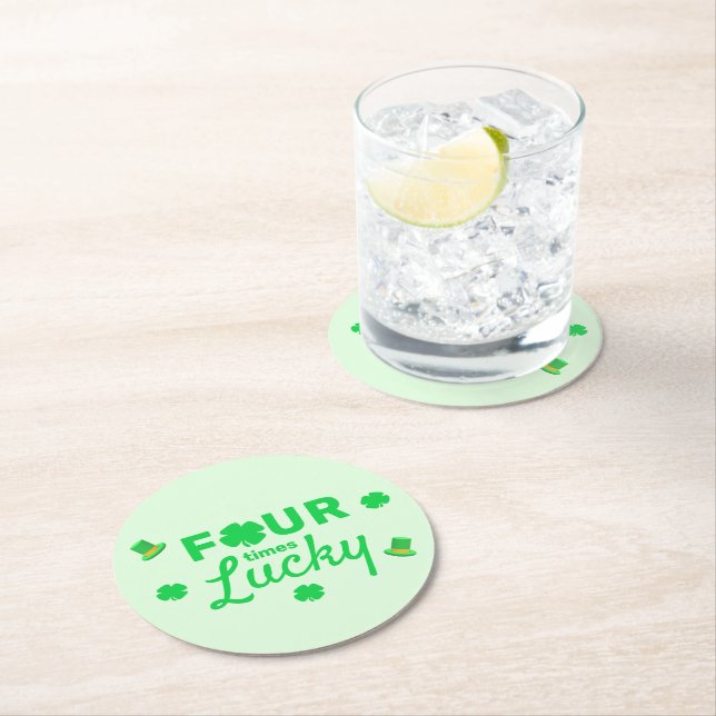 Fyra gånger Lucky 4e födelsedagen Underlägg Papper Rund (Insitu)