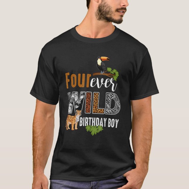 Fyra gånger om Vilden Birthday Boy Wildlife Tiger  T Shirt (Framsida)