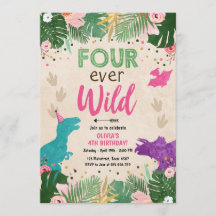 Fyra gånger om Vilden Dino Girl Rosa Dinosaur Birt