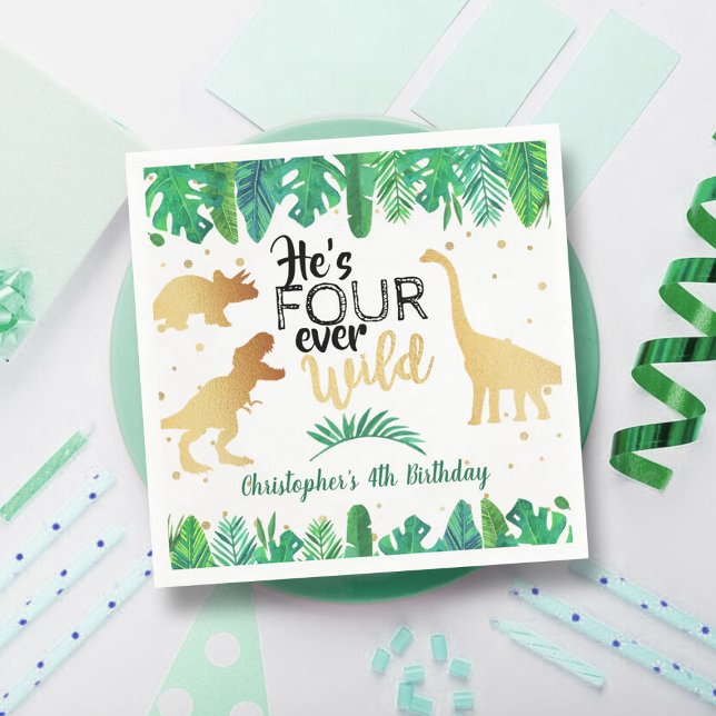 Fyra gånger om Vilden Dinosaur Boys 4e födelsedage Pappersservett (Skapare uppladdad)
