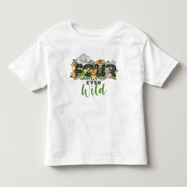 Fyra gånger om vilden Jungle Safari Animals Birthd T Shirt (Framsida)