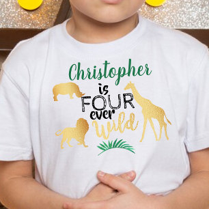 Fyra gånger om Vilden Jungle Safari Boys 4e födels T Shirt