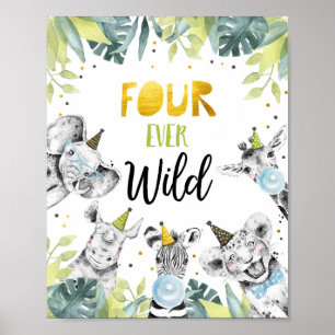 Fyra gånger om Vilden Safari Party Animals födelse Poster