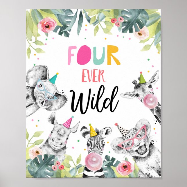 Fyra gånger om Vilden Safari Party Animals födelse Poster (Framsidan)
