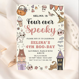 Fyra gånger så taloky Cute Ghost Halloween Birthda Inbjudningar