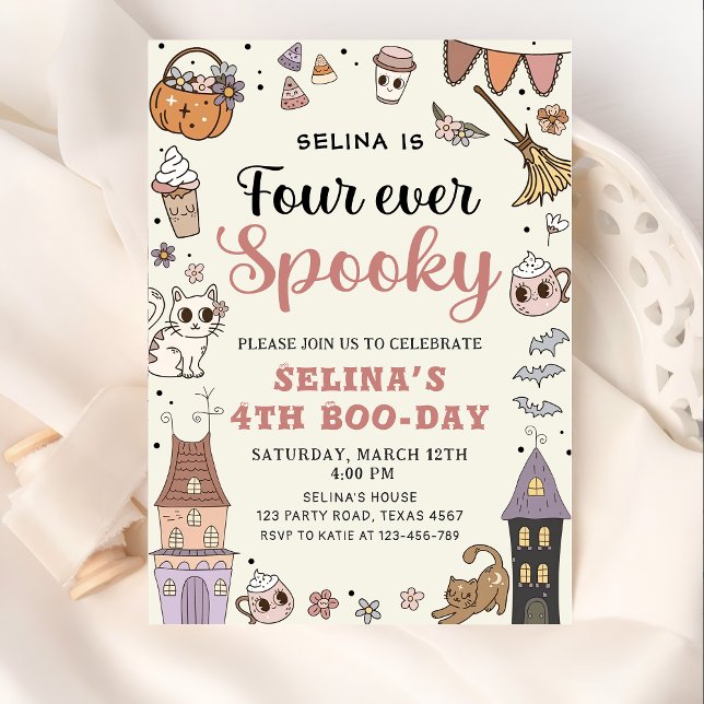 Fyra gånger så taloky Cute Ghost Halloween Birthda Inbjudningar (Skapare uppladdad)