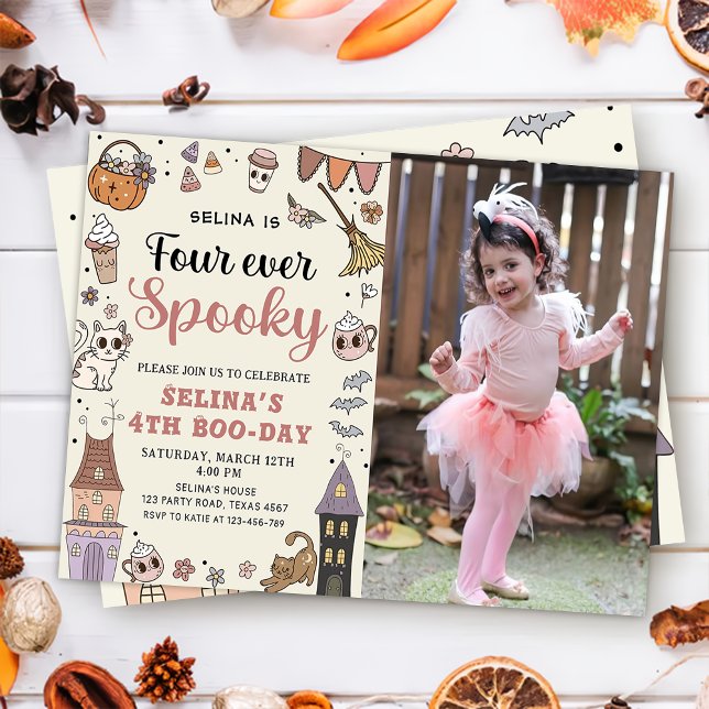 Fyra gånger så taloky Cute Ghost Halloween Birthda Inbjudningar (Skapare uppladdad)