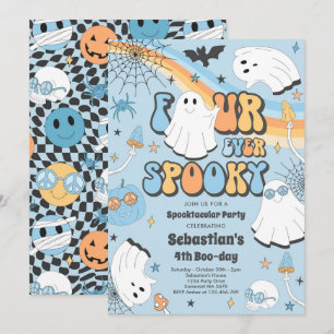 Fyra gånger så taloky Halloween Groovy Ghost Birth Inbjudningar