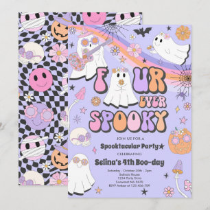 Fyra gånger så taloky Halloween Groovy Ghost Birth Inbjudningar