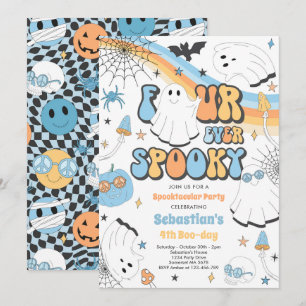Fyra gånger så taloky Halloween Groovy Ghost Birth Inbjudningar