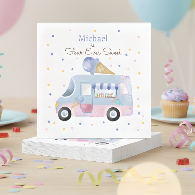 Fyra gånger söt glass lastbil fyller år pappersservett (Skapare uppladdad)