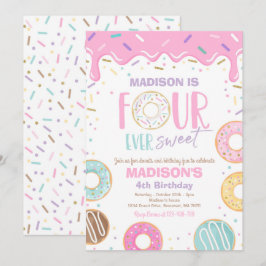 Fyra gånger söta Donut 4e födelsedagen Party Inbjudningar