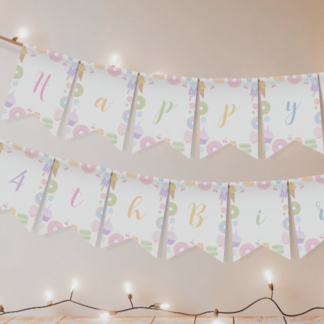 Fyra gånger söta Theme Girl 4e födelsedagen-bander Vimplar (Skapare uppladdad)