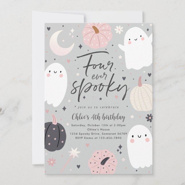 Fyra gånger tidigare taloky Boho Halloween Ghost 4 Inbjudningar (Framsida)