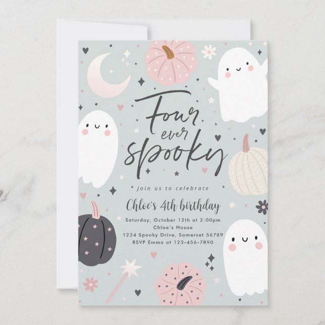 Fyra gånger tidigare taloky Boho Halloween Ghost 4 Inbjudningar (Framsida)
