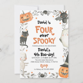Fyra gånger tidigare taloky Cute Halloween Ghost 4 Inbjudningar