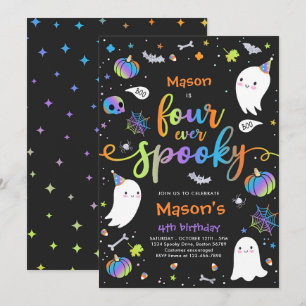 Fyra gånger tidigare taloky Cute Halloween Ghost 4 Inbjudningar