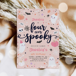 Fyra gånger tidigare taloky Cute Halloween Ghost 4 Inbjudningar