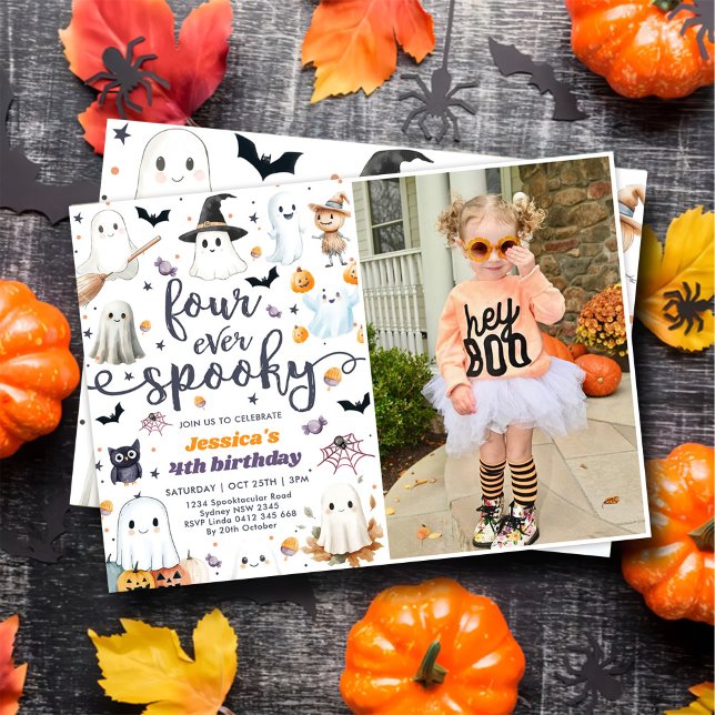 Fyra gånger tidigare taloky Cute Halloween Ghost 4 Inbjudningar (Skapare uppladdad)