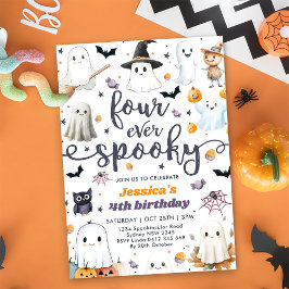 Fyra gånger tidigare taloky Cute Halloween Ghost 4 Inbjudningar