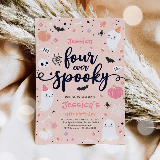 Fyra gånger tidigare taloky Cute Halloween Ghost 4 Inbjudningar (Skapare uppladdad)