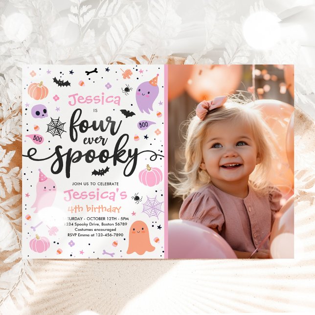 Fyra gånger tidigare taloky Cute Halloween Ghost 4 Inbjudningar (Skapare uppladdad)