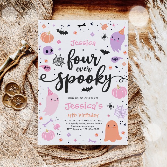 Fyra gånger tidigare taloky Cute Halloween Ghost 4 Inbjudningar (Skapare uppladdad)