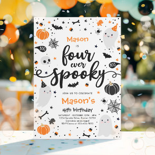 Fyra gånger tidigare taloky Cute Halloween Ghost 4 Inbjudningar