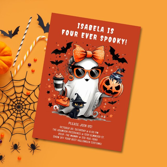 Fyra gånger tidigare taloky Ghost Halloween 4e föd Inbjudningar (Skapare uppladdad)