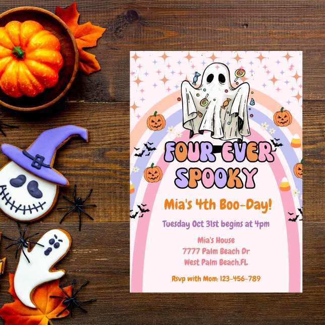 Fyra gånger tidigare taloky Ghost Halloween 4e föd Inbjudningar (Skapare uppladdad)
