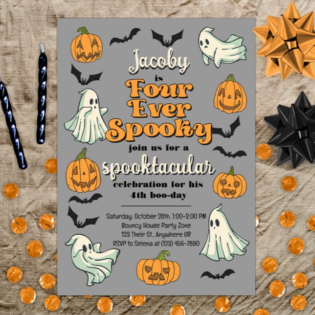 Fyra gånger tidigare taloky Ghost Halloween Fall 4 Inbjudningar (Skapare uppladdad)