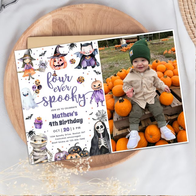 Fyra gånger tidigare taloky Halloween Ghost 4e föd Inbjudningar (Skapare uppladdad)