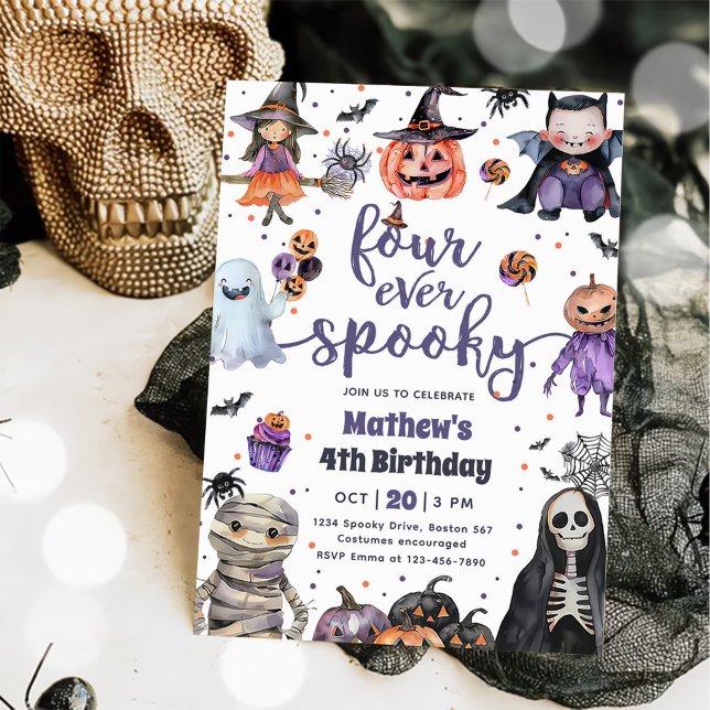 Fyra gånger tidigare taloky Halloween Ghost 4e föd Inbjudningar (Skapare uppladdad)