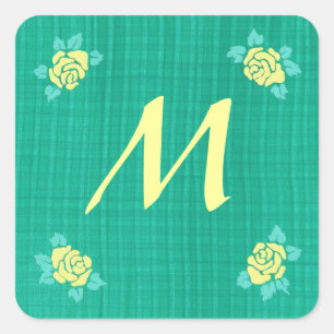 Fyra Gul ros Grönt Teal Pput Initial Sticker Fyrkantigt Klistermärke