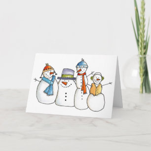 Fyra gulliga snögubbear helgkort