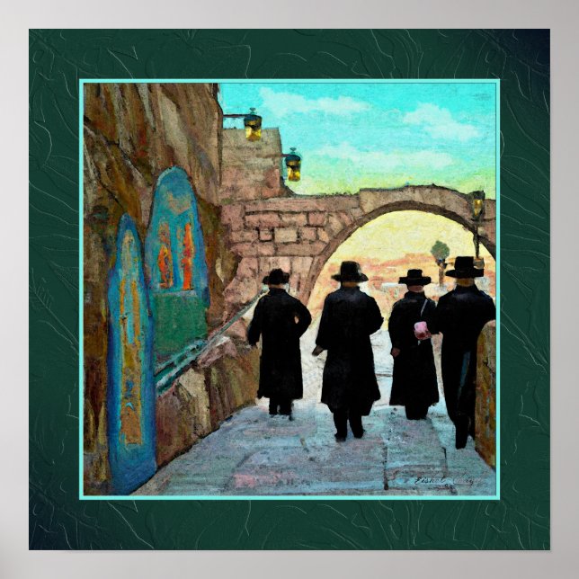 Fyra habbis Walking i Jerusalem Street Art Print Poster (Framsidan)