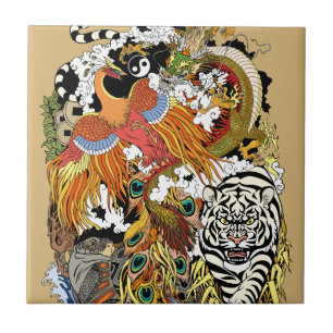 fyra himmelska djur kakelplatta