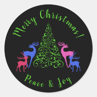 Fyra Hjort & en God jul Träd Peace & Joy Runt Klistermärke