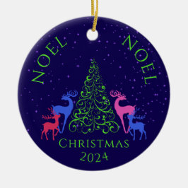 *Fyra Hjort och en Julgran Julgransprydnad Keramik