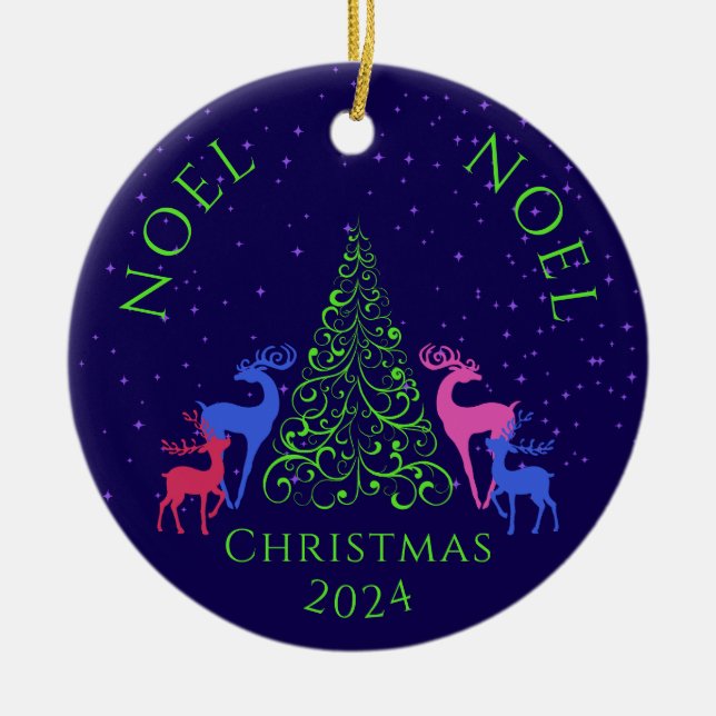 *Fyra Hjort och en Julgran Julgransprydnad Keramik (Framsidan)