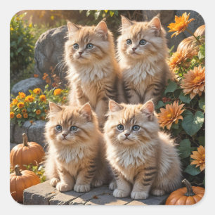 Fyra höstkittens med fluffy och Morsa Fyrkantigt Klistermärke