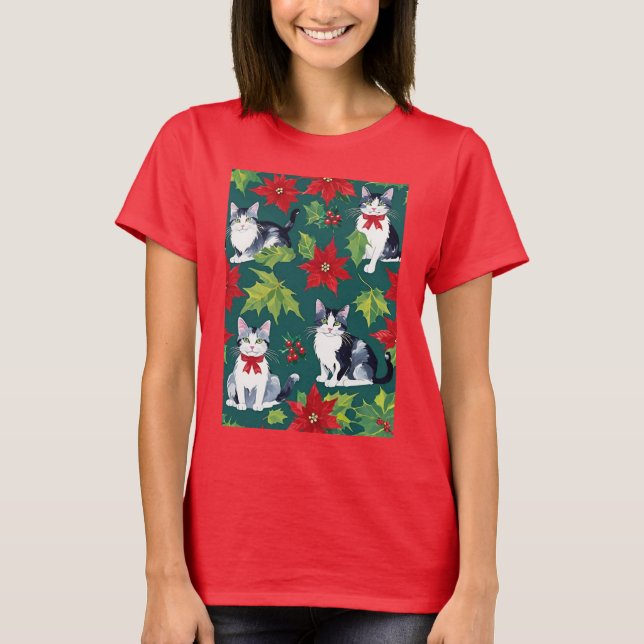 Fyra julkatten och julstjärnor t shirt (Framsida)