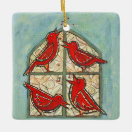 Fyra kalla fågeljullornamet julgransprydnad keramik