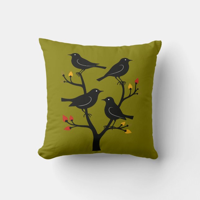 Fyra kallade fågelrekreation i mitten av århundrad kudde (Framsida)